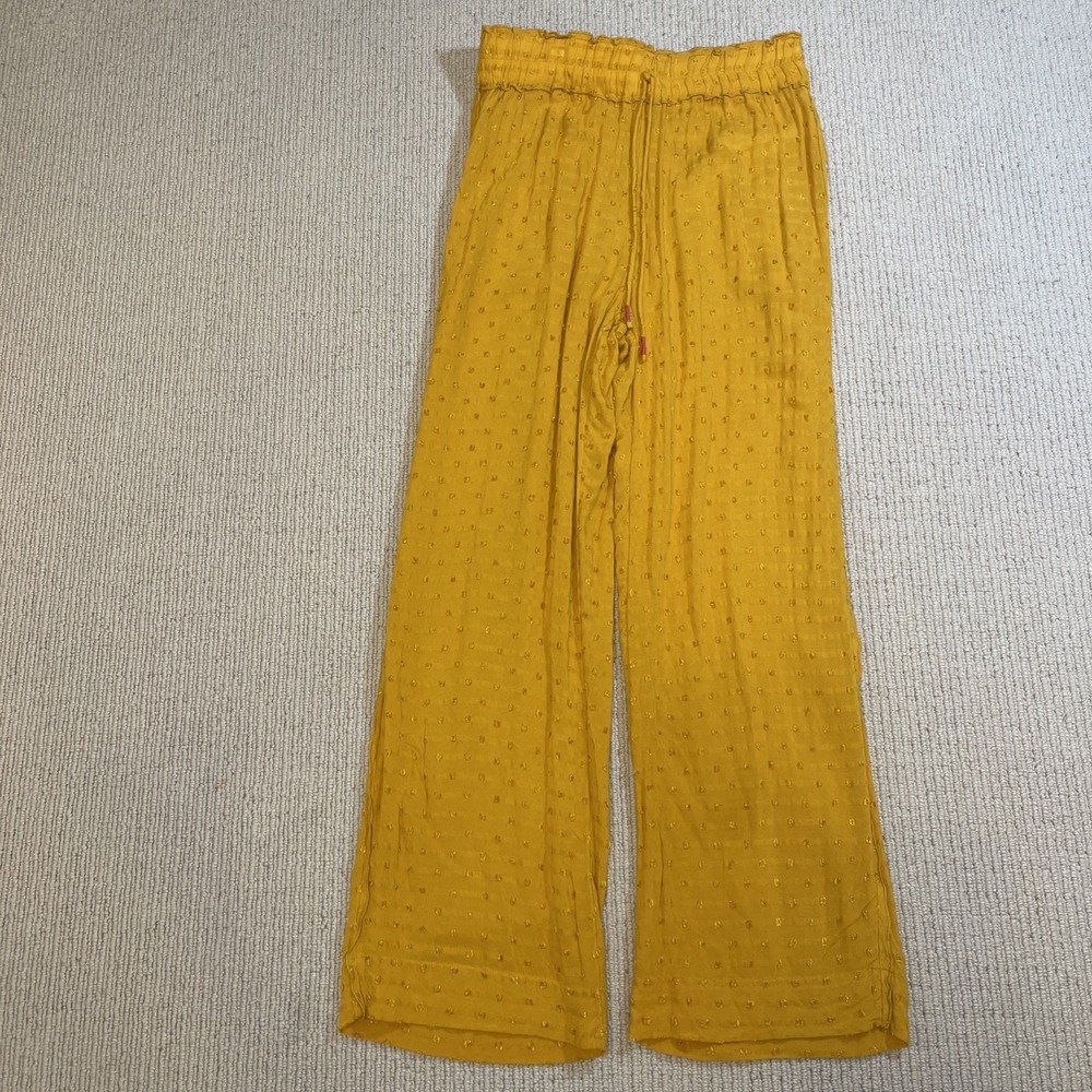 Anthropologie Women's XS Flowy Wide Leg Viscose Pants Dot Mustard Yellow Boho